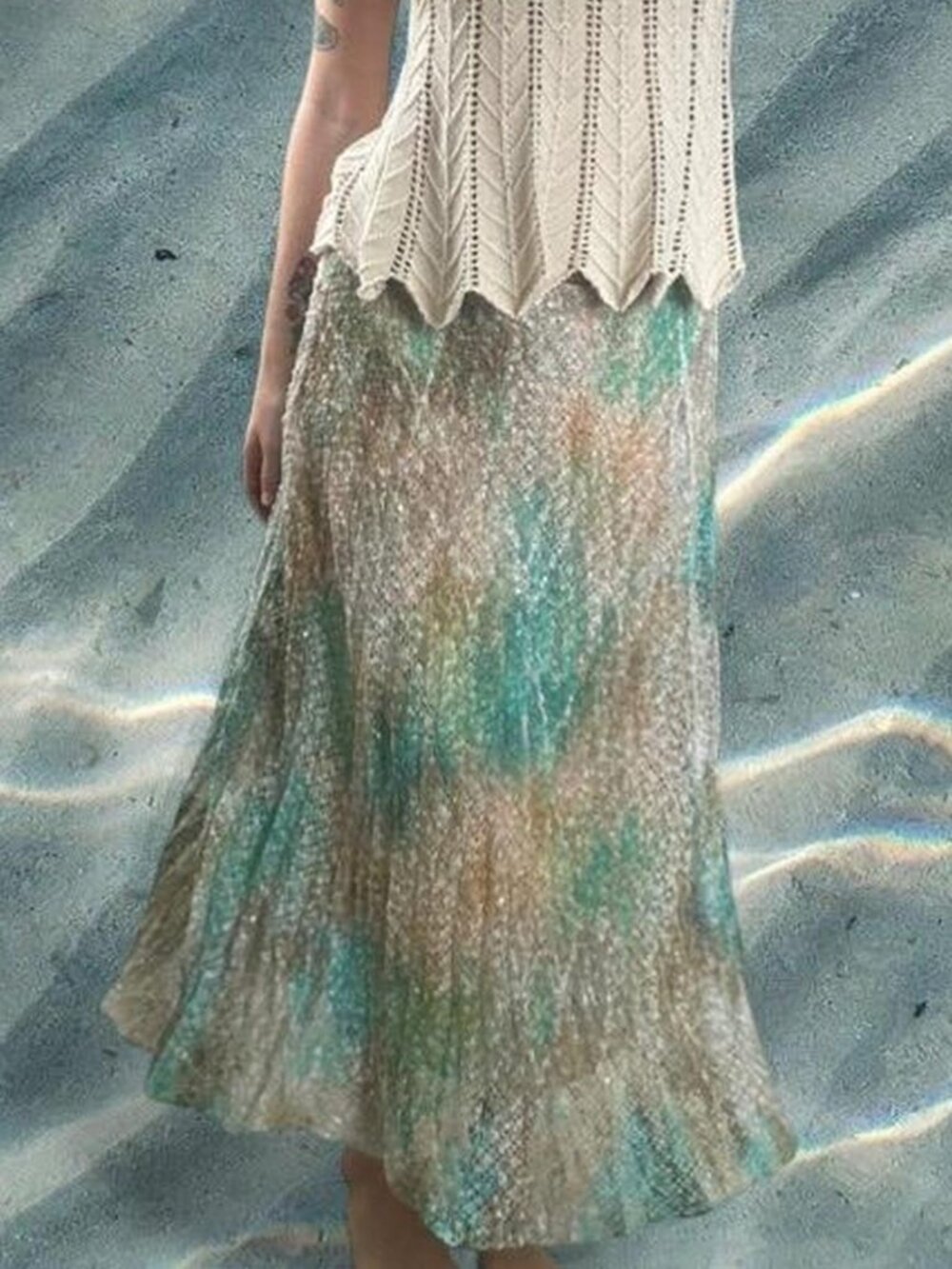 Vintage Reba USA Mermaid Sequin Maxi Skirt ⭐️ Y2K ocean siren vacation goddess